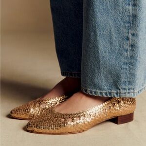 Sezane Anya Low Ballerinas 7.5. Elegant Gold Women's Flats